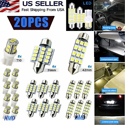 #ad 20pcs LED Light Bulbs Interior Kit Car Trunk Dome License Plate Lamp 6000K Chevy $7.99