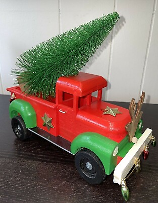 #ad Vtge Pickup Wood Truck Holiday Christmas Tree 5.25quot;T X 10quot; L X 4.5quot;D Handcrafted $45.00