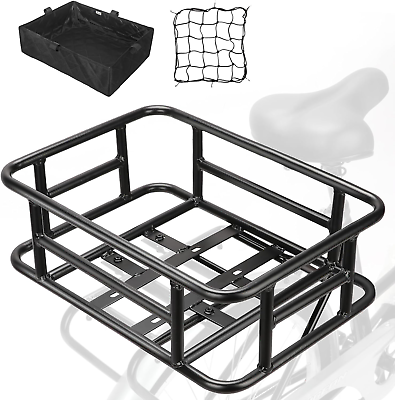 #ad Rear Rack Bike Basket with Cargo Net Liner Large Bicycle Basket Perfect Mount $143.70
