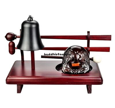 #ad New Wood Fish Muyu Bell Rack Buddhist Monk Mokugyo Stage Props Temple $180.19