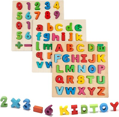 #ad 3PCS Wooden Alphabet Number Puzzle Set Baby Toys Kids Learning Educational Toys $13.99