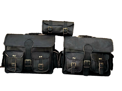 #ad New Leather Black HONDA BAG Motorcycle Combo Saddle 3 Bags Saddlebag Luggage $66.50