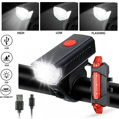 #ad #ad USB Rechargeable LED Bicycle Headlight Bike Head Light Front Rear Lamp Cycling $7.15