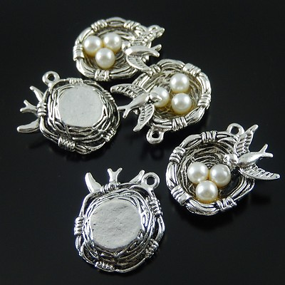#ad #ad 10pcs Retro Silver Alloy Bird Nest Eggs Pendant Jewelry Handmade DIY Accessories $6.54