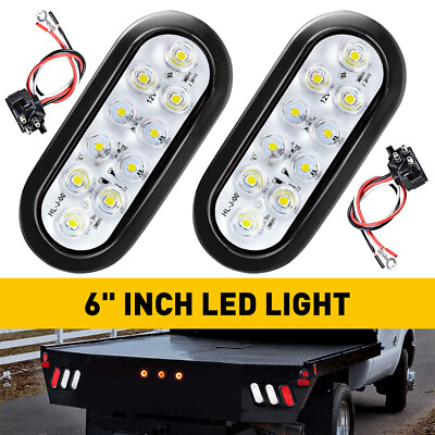 #ad 2 White 6quot; Oval Trailer Lights LED Stop Turn Tail Truck Sealed Grommet Plug DOT $21.99