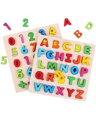 #ad 2PCS Wooden Alphabet Number Puzzle Set Baby Toys Kids Learning Educational Toys $11.99