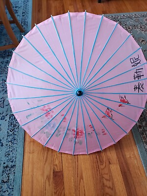 #ad #ad Vintage Japanese Umbrella Parasol Rice Paper Hand Painted Birds PINK 33 Inches $16.00
