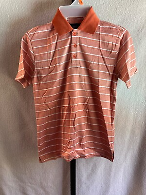 #ad IZOD Pima Cool Boys Golf Shirt Youth M 8 9 Orange Stripes NEW $14.95