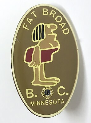 #ad Lions Club B.C. Minnesota FAT BROAD Lapel Pin Rare Niche Enamel Woman Red Dress $14.00