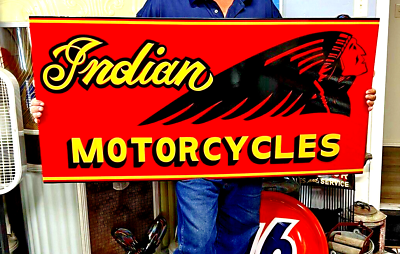 #ad INDIAN MOTORCYCLE DEALERSHIP Hand PAINTED SIGN GAS OIL HARLEY BIKE Shop Garage $375.00