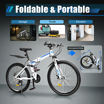 #ad 26quot; Folding Mountain Bike 21 Speed Men Bikes MTB Bicycle School Dual Disc Brake $189.51