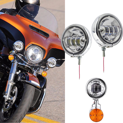 #ad 4 1 2 4.5 Inch LED Auxiliary Passing Fog Light Housing Bracket For Harley Bike $74.34
