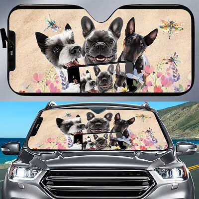 #ad #ad Funny Dog Selfie In The Beach Car Sun Shade Flower Dogs Dragonfly Windshield Car $39.98