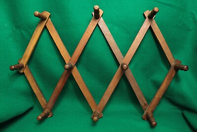 #ad Vintage Wood 10 Peg Accordion Coat Mug Wall Rack Hanger $11.95