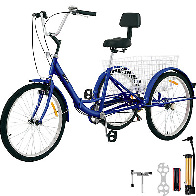 #ad VEVOR Foldable Adult Tricycle 26#x27;#x27; 7 Speed Folding Adult Trike Bike w Basket $198.37