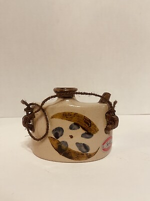 #ad Vintage Japanese Curved Sake Hip Flask Okinawan Ceramic Pottery $19.93
