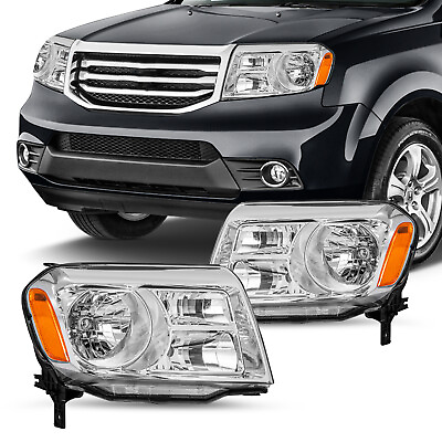 #ad For 2012 2013 2014 2015 Honda Pilot Halogen Chrome Headlights Assembly Lamps LR $129.99