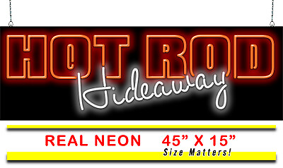 Hot Rod Hideaway Neon Sign Jantec 45quot; x 15quot; Bike Garage Man Cave Motorcycle $699.00