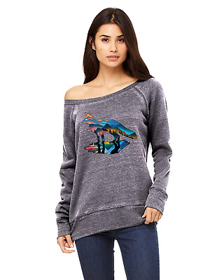 #ad Women#x27;s Mountain Fox Grey Wide Neck Sweatshirt C11 Wildlife Animal Hunting Beast $20.99