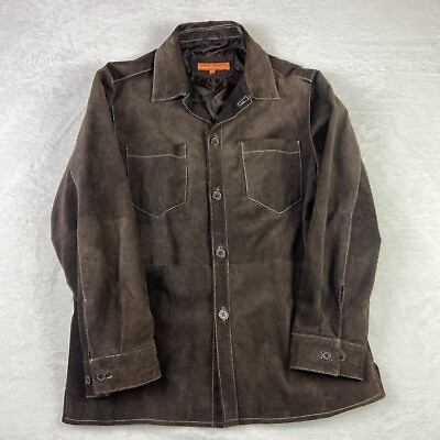 #ad Sette Ponti Men#x27;s Shirt Jacket L Dark Brown Genuine Leather Jacket $39.99