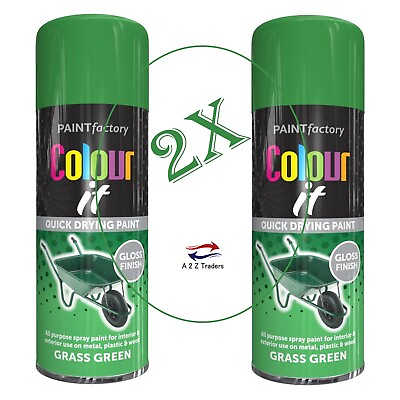 #ad #ad 2x Colour It Grass Green Gloss Spray Can Car Van Bike Wood Aerosol Paint 250ml GBP 7.99