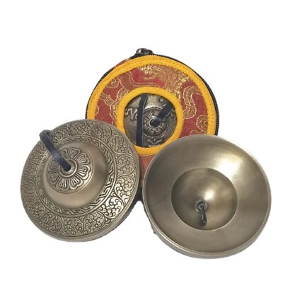 #ad 9cm Large Brass Tinkle Bell with Bag Nepal Tingsha Cymbals Buddhist Tibetan $110.92