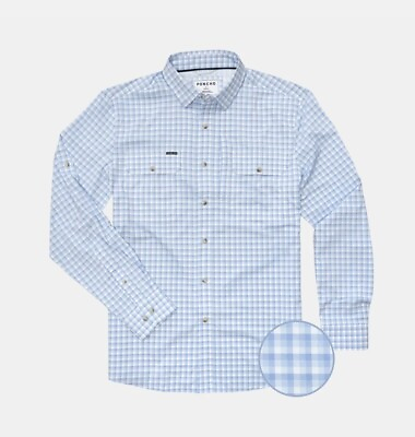 #ad Poncho “The Wahoo” Long Sleeve Shirt White And Blue Mens Medium Slim NWOT $69.00