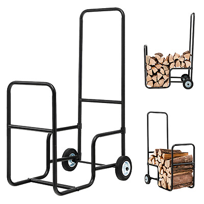 #ad Rolling Firewood Log Cart Wood Rack Storage Mover Indoors Outdoors Black $45.99