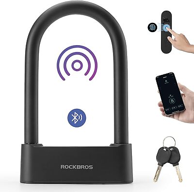 #ad ROCKBROS Smart Bike U Lock Fingerprint Bike Lock App Remote Unlock Heavy Duty $47.39