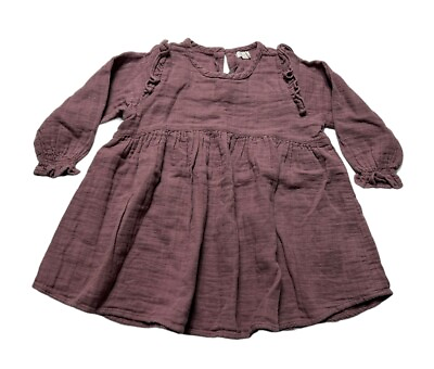 #ad Jamie Kay Organic Cotton Muslin Frankie Dress Taupe Purple Girls Size 4 Years $29.99