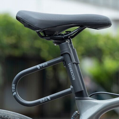 #ad New ROCKBROS 7quot;x5.1quot; Cycling U lock Steel Carbon Bicycle Lock with Bracket 2Keys $16.99