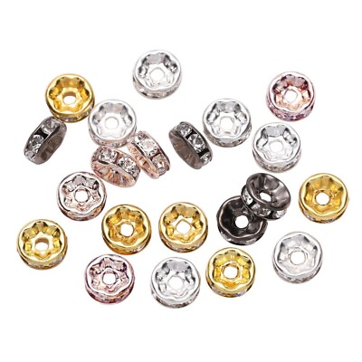 50pcs Rhinestone Rondelles Crystal Loose Spacer Beads for DIY Jewelry Making C $2.62