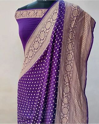 Women#x27;s New Traditional khadi Georgette Silk Saree For Wedding Ethnic Wear Gift $45.20