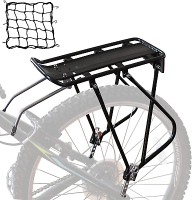 #ad Bike Cargo Rack W Bungee Cargo Net amp; Reflective Logo Universal Adjustable Bicycl $45.99