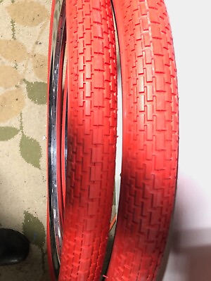 #ad 26 X 2.125 bicycle tires BALLOON TWO RED BRICK TREAD Schwinn Columbia tires $64.95