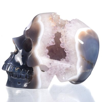 #ad 8.27quot;Natural Geode Agate Hollowed Crystal Skull Head Carving Collectibles 28G69 $680.00