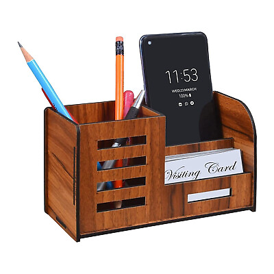 Decorative Brown Wooden Multipurpose Desk Organizer Stationary Stand For Office $39.32