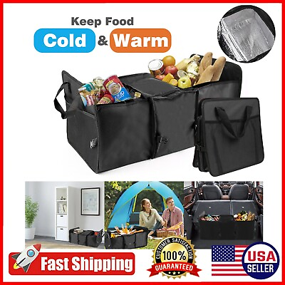 #ad Car Trunk Organizer Insulated Box Holder Lunch Cooler Collapsible Storage Bag $16.95