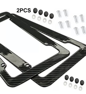 Black Car Carbon Fiber License Plate Frame Cover Front amp; Rear Universal USA Size $9.95