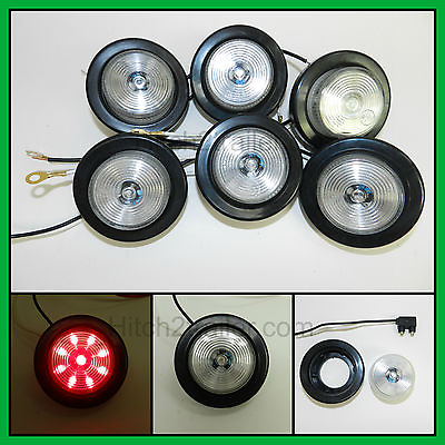 #ad 6 CLEAR RED 9 LED Light Trailer 2quot; roundw 2 plugGrommet Clearance 2.0quot; $27.99