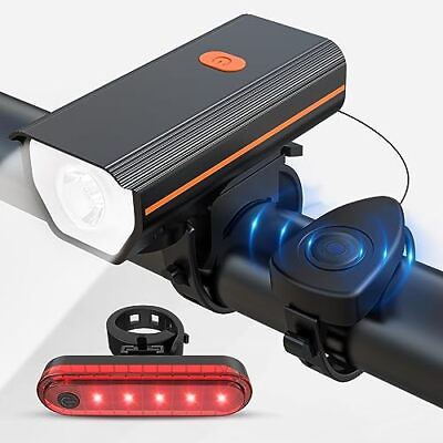 #ad Rechargeable Bike Lights with Electric Bell Ultra Bright Bicycle Lights for ... $13.25