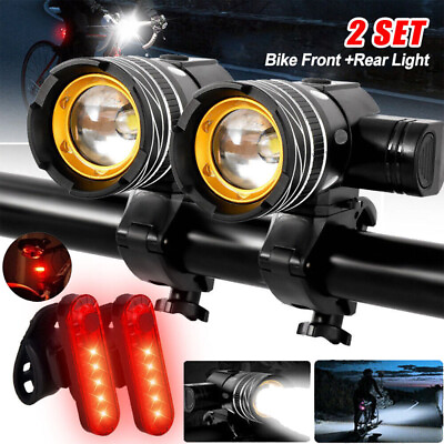 #ad 2Set LED USB Mountain Bike Lights Bicycle Torch FrontRear Lamp Kit Rechargeable $18.99