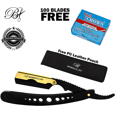 #ad Professional Barber Hair Shaving Razor Straight Edge Knife 100 Blades $9.25
