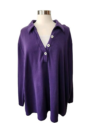 #ad LIZ amp; ME SPORT Woman Top 5X 34 36W Purple Knit Pullover Long Sleeve V Neck $11.18