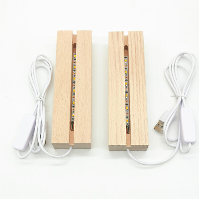 Rectangle LED Light Display Base Crystal Wooden Stand Wood Night Lights $8.79