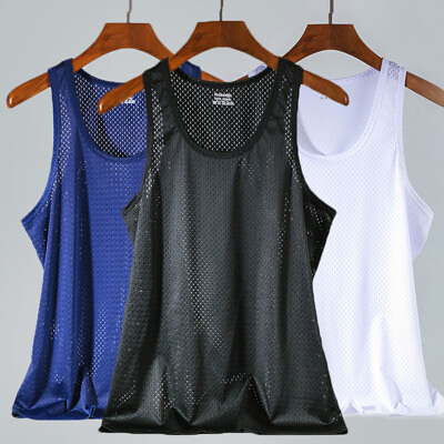 #ad Seamless Ice Silk Men Undershirt Mesh Cool Vest Tank Top T Shirt Slim Sports $5.99