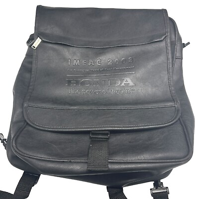 #ad Leeds Black Leather Travel backpack IMEAC 2003 Honda Bag 12x14 $41.97