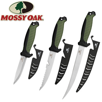 #ad Mossy Oak 3PC Fishing Knife Sets Stainless Steel Filet Knife w Protective Sheath $21.99