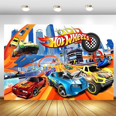 #ad Hot Wheels Backdrop Wild Racer Car Boys Birthday Party Photo Background Banner $45.89