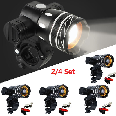#ad 2 4 LED USB Mountain Bike Lights Bicycle Torch FrontRear Lamp Kit Rechargeable $32.99